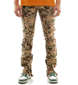 Raw Edge Stacked Camo Jeans
