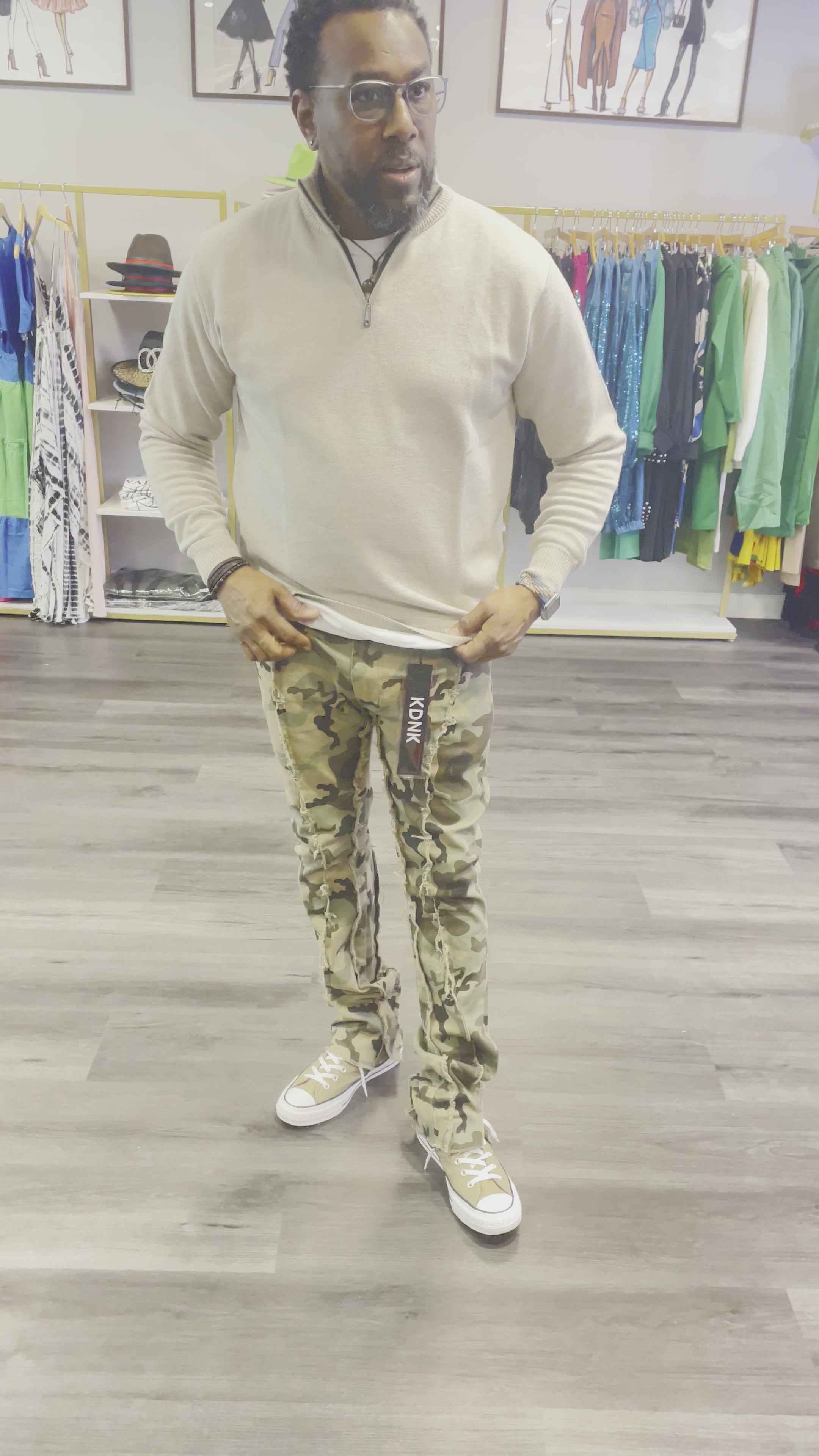 Raw Edge Stacked Camo Jeans